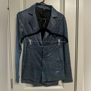 SHEIN Glittering Blue Blazer Set